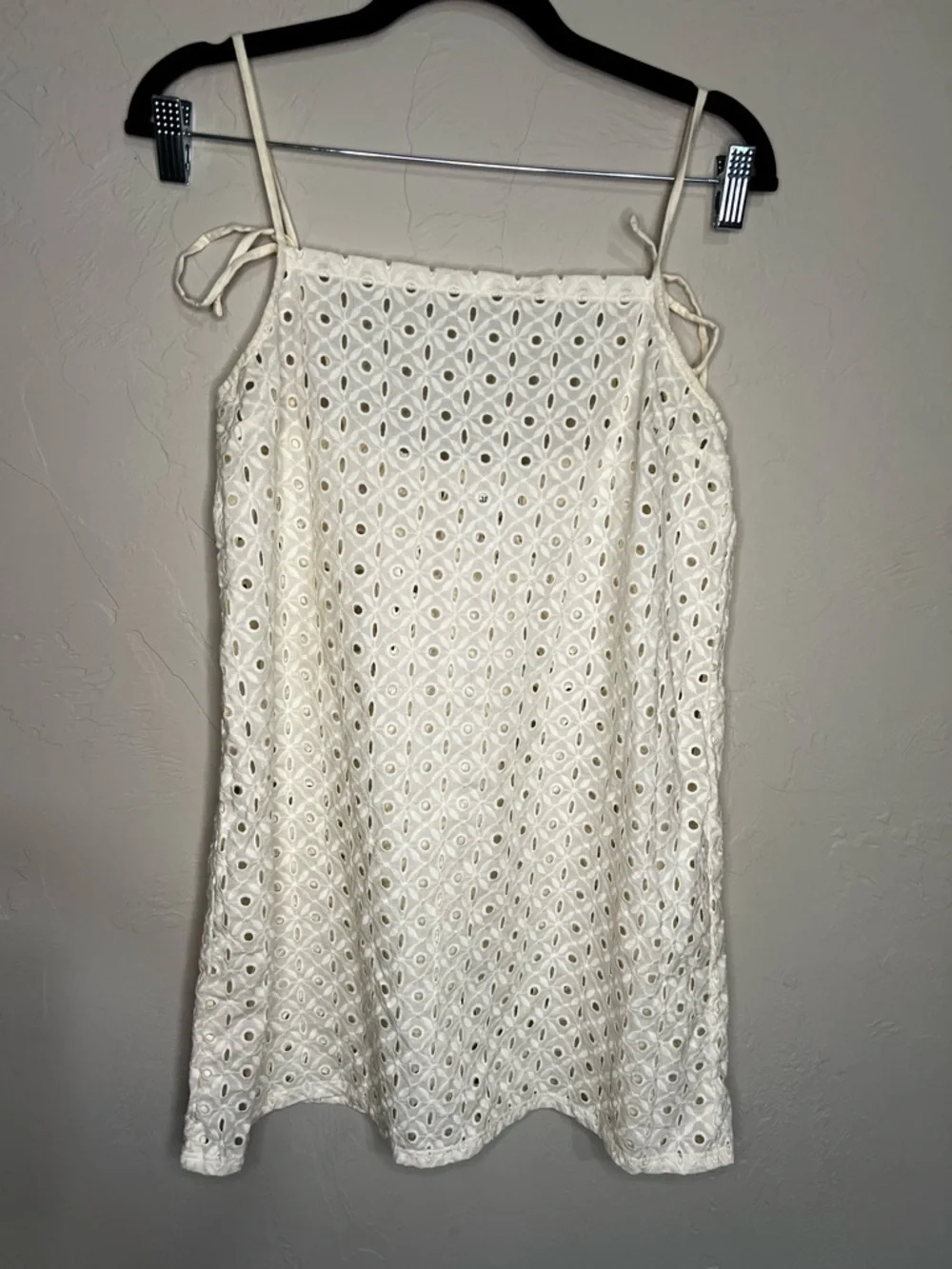 Vitamin A Cream Eyelet Spaghetti‎ Strap Mini Coverup Dress